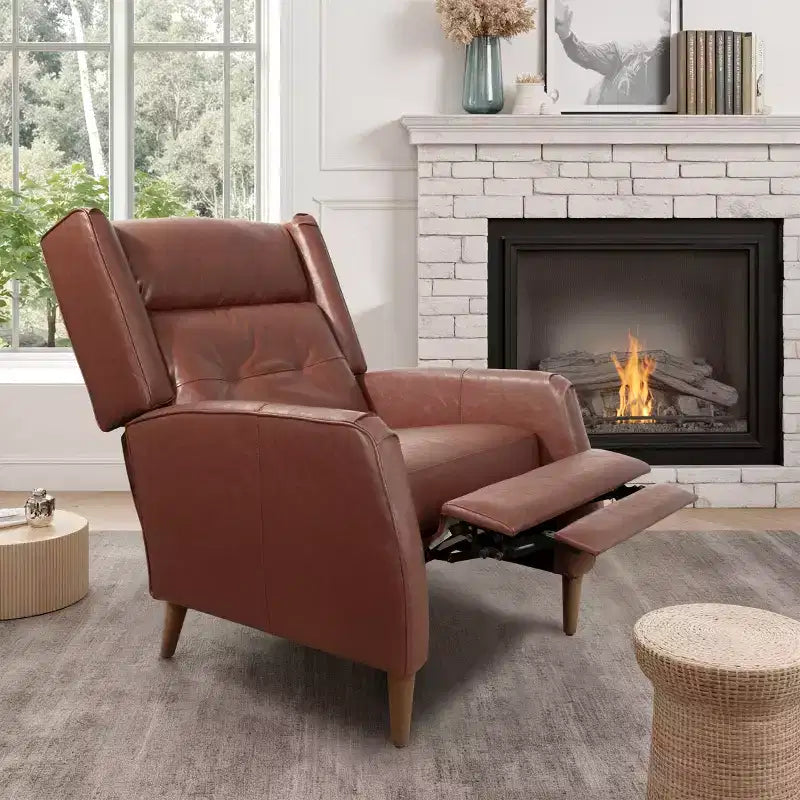 Fauteuil inclinable Art Leon style milieu de siècle, chaise longue en similicuir avec pieds en bois