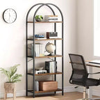 Bibliothèque moderne à 5 niveaux avec arches - Étagères en bois et cadre en métal pour le salon, la chambre ou le bureau.