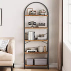 Bibliothèque moderne à 5 niveaux avec arches - Étagères en bois et cadre en métal pour le salon, la chambre ou le bureau.