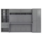 Lit mural escamotable Queen Size avec placard intégré, tiroirs et étagères ouvertes, lit armoire de rangement peu encombrant, gris/blanc - ModernLuxe