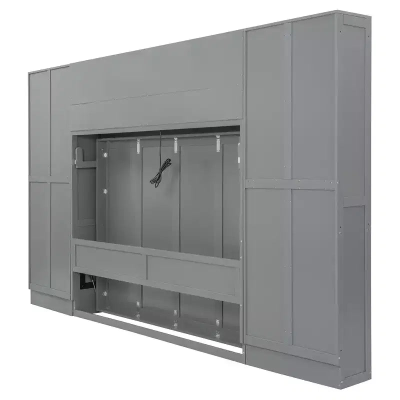 Lit mural escamotable Queen Size avec placard intégré, tiroirs et étagères ouvertes, lit armoire de rangement peu encombrant, gris/blanc - ModernLuxe