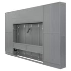 Lit mural escamotable Queen Size avec placard intégré, tiroirs et étagères ouvertes, lit armoire de rangement peu encombrant, gris/blanc - ModernLuxe