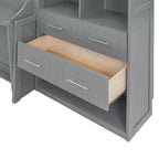 Lit mural escamotable Queen Size avec placard intégré, tiroirs et étagères ouvertes, lit armoire de rangement peu encombrant, gris/blanc - ModernLuxe