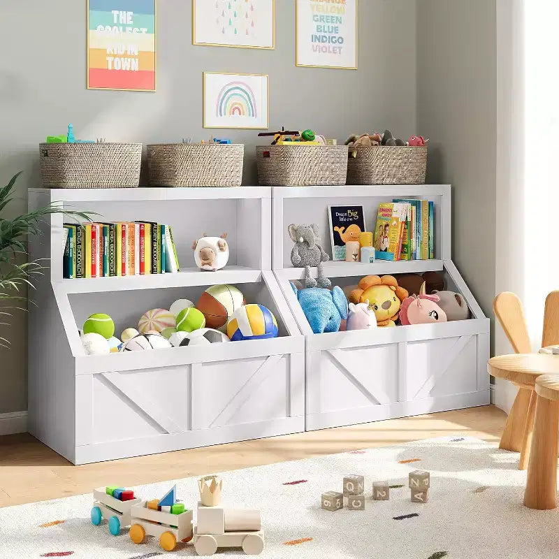 Bibliothèque et Organisateur de Jouets en Bois pour Enfants avec Grands Casiers pour Salle de Jeux, Chambre et Salle de Classe