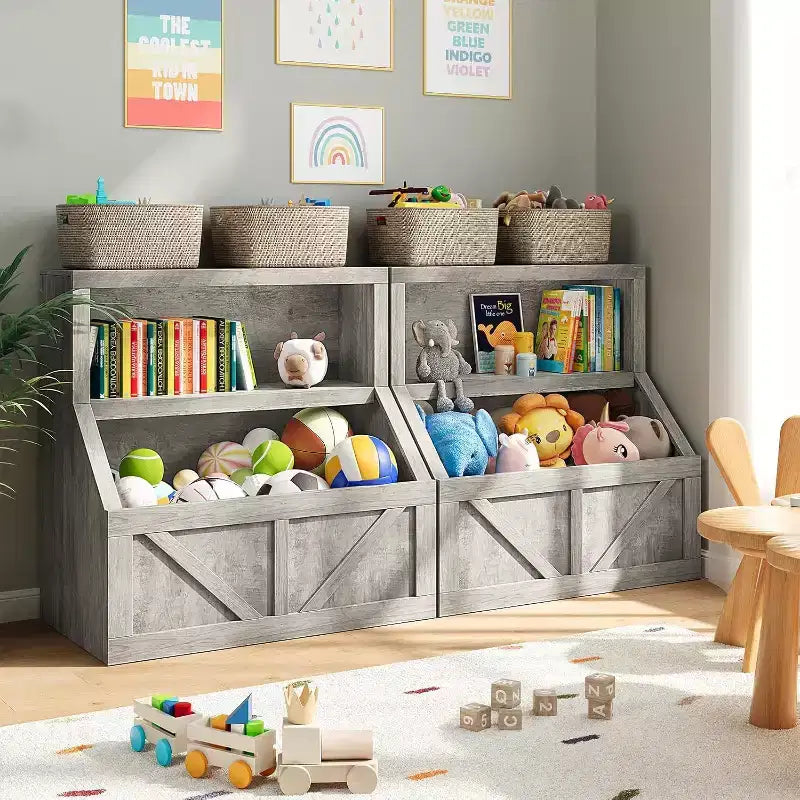 Bibliothèque et Organisateur de Jouets en Bois pour Enfants avec Grands Casiers pour Salle de Jeux, Chambre et Salle de Classe