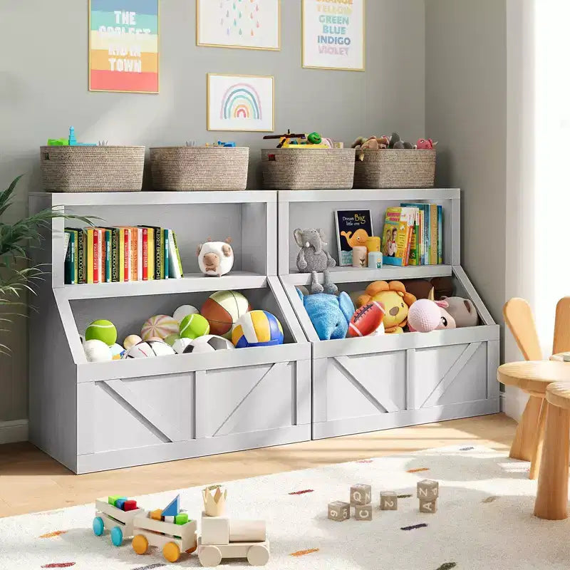 Bibliothèque et Organisateur de Jouets en Bois pour Enfants avec Grands Casiers pour Salle de Jeux, Chambre et Salle de Classe