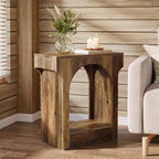 Table d'appoint Lantine, Table d'appoint en bois avec espace de rangement