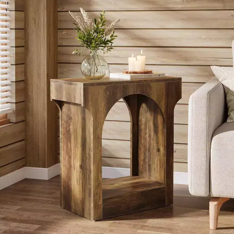 Table d'appoint Lantine, Table d'appoint en bois avec espace de rangement