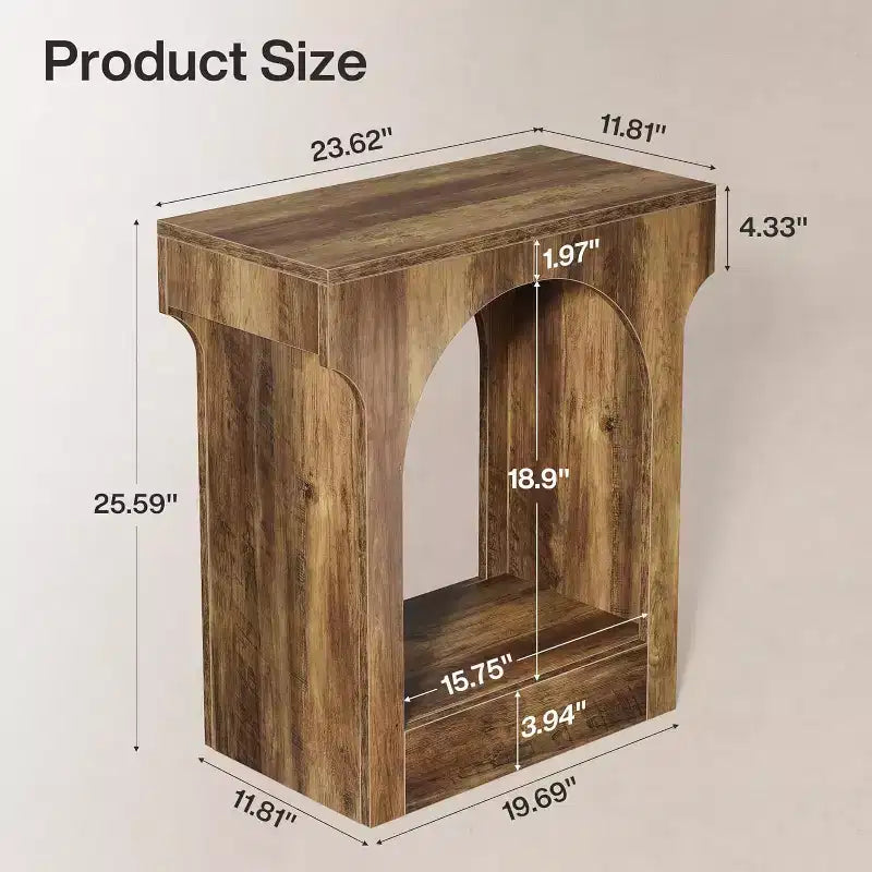Table d'appoint Lantine, Table d'appoint en bois avec espace de rangement