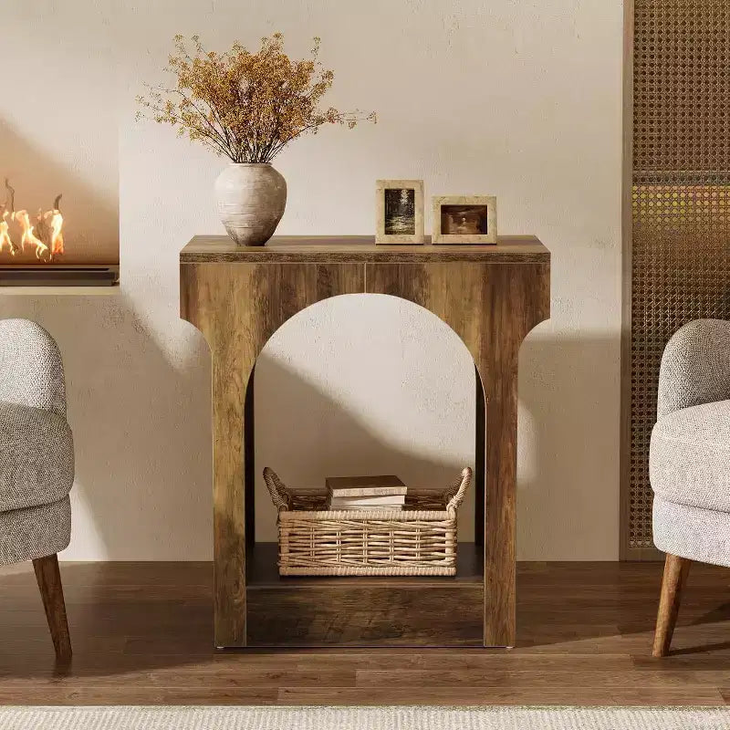 Table d'appoint Lantine, Table d'appoint en bois avec espace de rangement