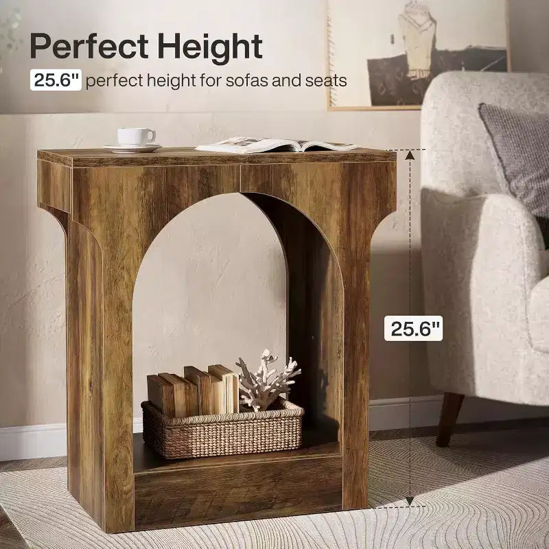 Table d'appoint Lantine, Table d'appoint en bois avec espace de rangement