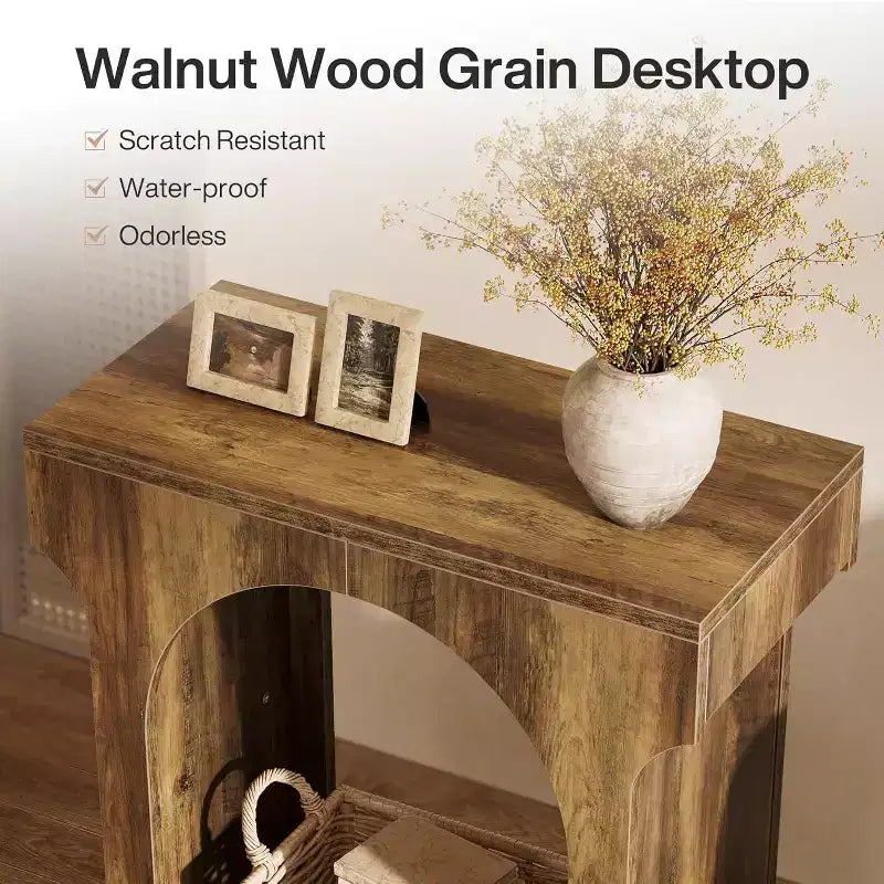 Table d'appoint Lantine, Table d'appoint en bois avec espace de rangement