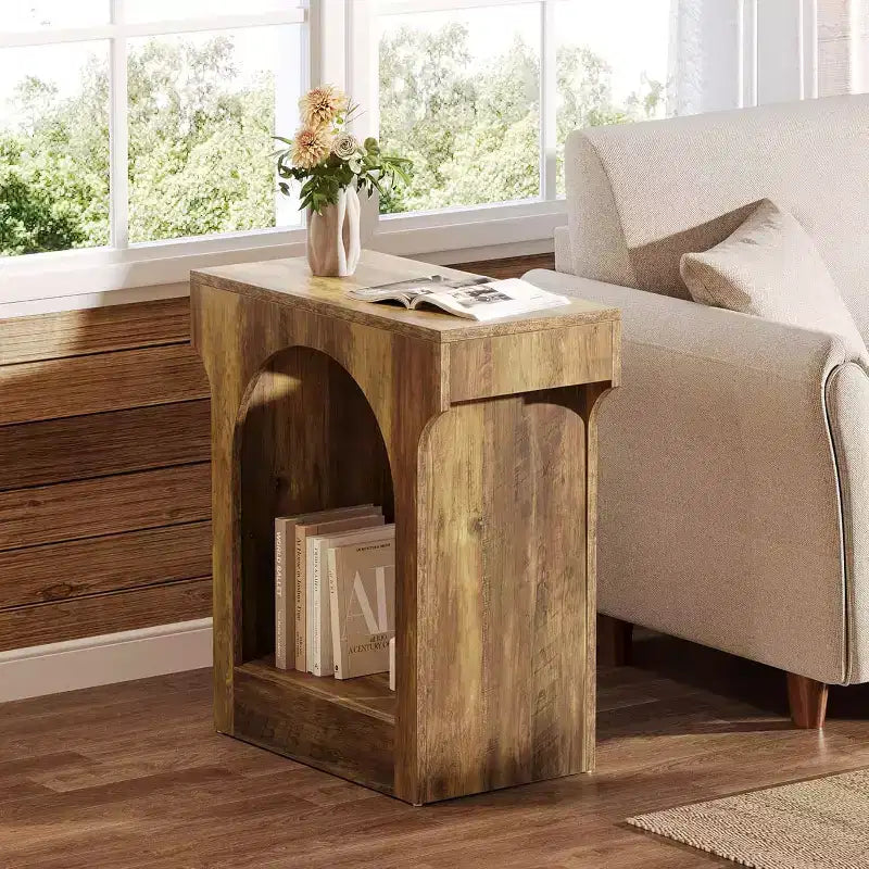 Table d'appoint Lantine, Table d'appoint en bois avec espace de rangement