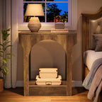 Table d'appoint Lantine, Table d'appoint en bois avec espace de rangement