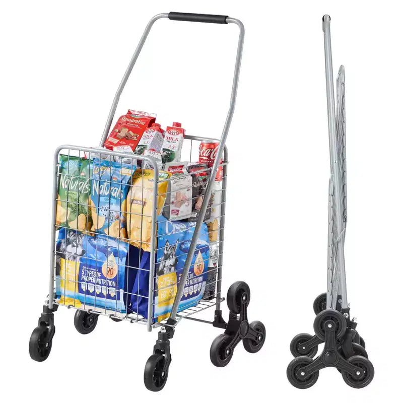 VEVOR Grocery Shopping Cart, 45L Stair Climbing Shopping Cart with 360 Rolling Swivel Wheels, Stair Climber Utility Cart with Tri-Wheels
