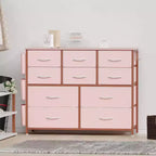 Commode en tissu à 10 tiroirs avec plateau en bois, poches latérales et crochets pour chambre à coucher, placard ou couloir