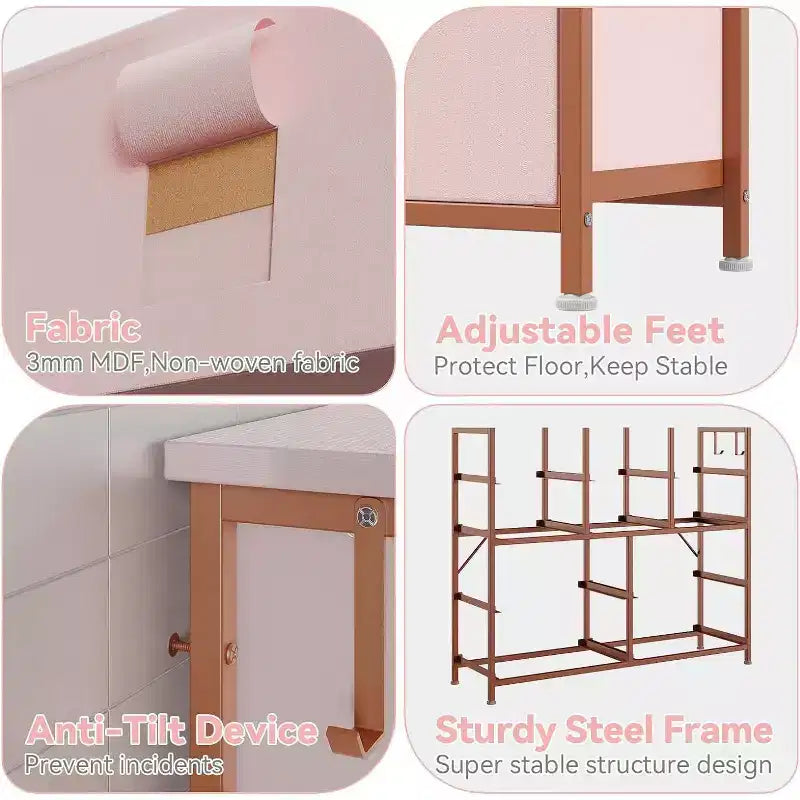 Commode en tissu à 10 tiroirs avec plateau en bois, poches latérales et crochets pour chambre à coucher, placard ou couloir