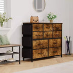 Commode en tissu à 10 tiroirs avec plateau en bois, poches latérales et crochets pour chambre à coucher, placard ou couloir