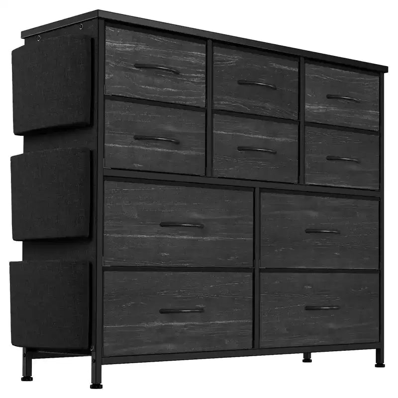 Commode en tissu à 10 tiroirs avec plateau en bois, poches latérales et crochets pour chambre à coucher, placard ou couloir