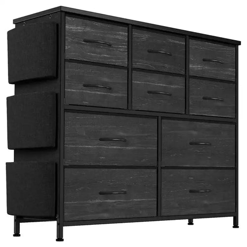 Commode en tissu à 10 tiroirs avec plateau en bois, poches latérales et crochets pour chambre à coucher, placard ou couloir