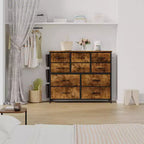 Commode en tissu à 10 tiroirs avec plateau en bois, poches latérales et crochets pour chambre à coucher, placard ou couloir