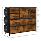 Commode en tissu à 10 tiroirs avec plateau en bois, poches latérales et crochets pour chambre à coucher, placard ou couloir