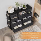 Commode en tissu à 10 tiroirs avec plateau en bois, poches latérales et crochets pour chambre à coucher, placard ou couloir