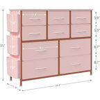 Commode en tissu à 10 tiroirs avec plateau en bois, poches latérales et crochets pour chambre à coucher, placard ou couloir