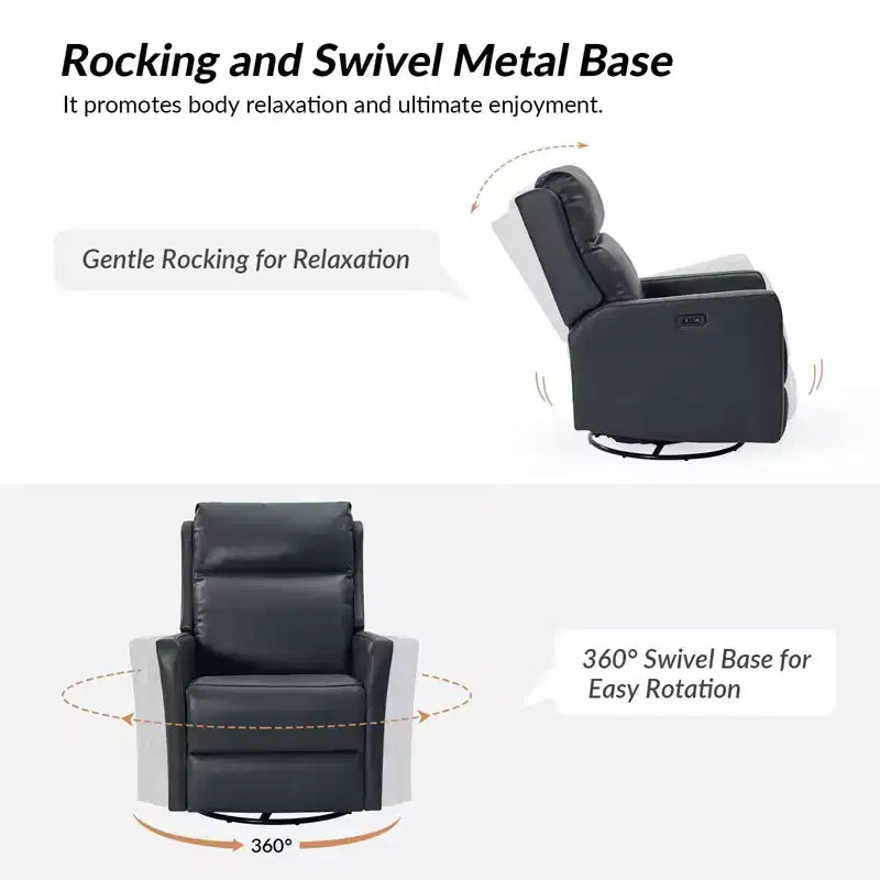 Fauteuil inclinable électrique de transition en cuir véritable Mario avec ports USB, lot de 2 | ART OF LIVING DESIGNS-MARINE
