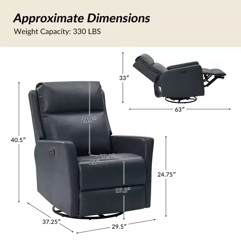 Fauteuil inclinable électrique de transition en cuir véritable Mario avec ports USB, lot de 2 | ART OF LIVING DESIGNS-MARINE