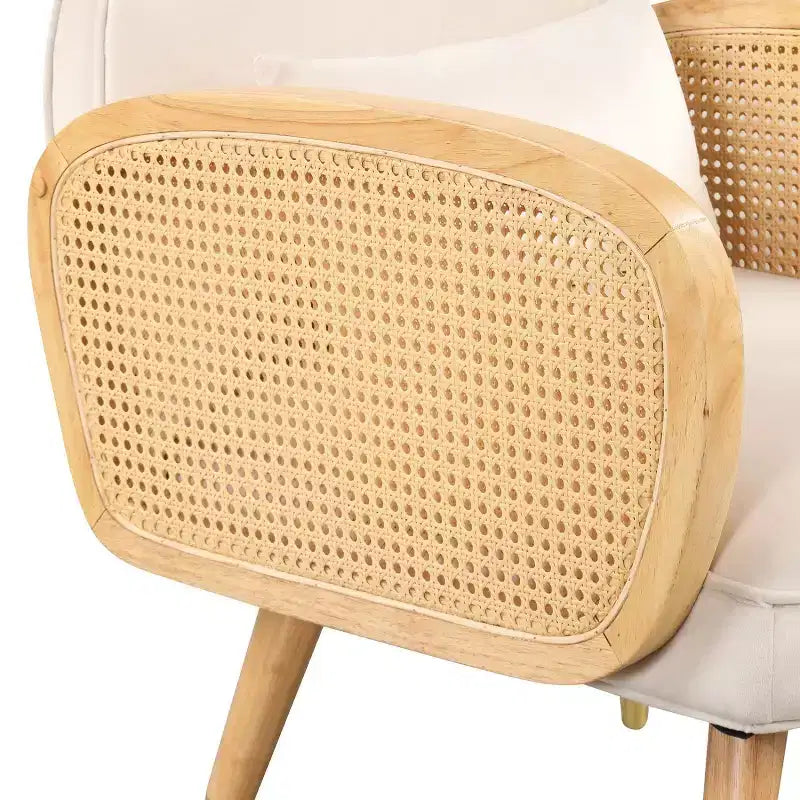 Chaises de salle à manger avec dossier et assise en mousse, accoudoirs en rotin, chaise d'appoint en rotin avec pieds en métal, fauteuil du milieu du siècle