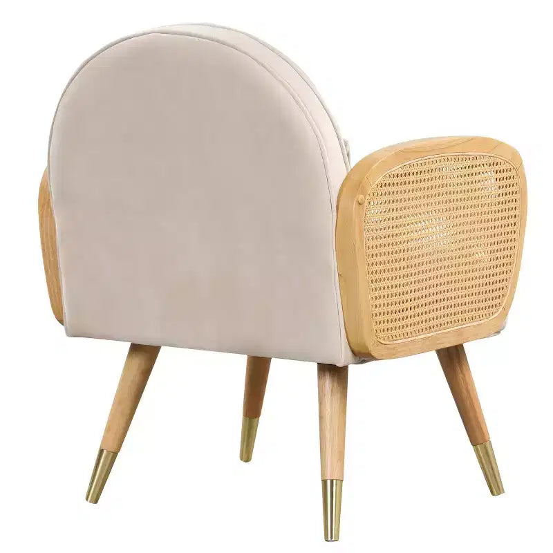 Chaises de salle à manger avec dossier et assise en mousse, accoudoirs en rotin, chaise d'appoint en rotin avec pieds en métal, fauteuil du milieu du siècle
