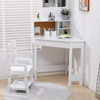 Ensemble Bureau et Chaise d'Étude pour Enfants, Table d'Étude d'Angle pour Enfants avec Étagère, Chaise Réglable, Tableau en Liège, Ensemble Bureau Chaise Enfant Blanc
