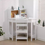 Ensemble Bureau et Chaise d'Étude pour Enfants, Table d'Étude d'Angle pour Enfants avec Étagère, Chaise Réglable, Tableau en Liège, Ensemble Bureau Chaise Enfant Blanc