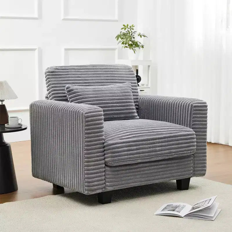 Fauteuil d'appoint surdimensionné en velours côtelé Hyleory, avec assise large et accoudoirs larges, fauteuil de lecture moderne pour chambre et salon
