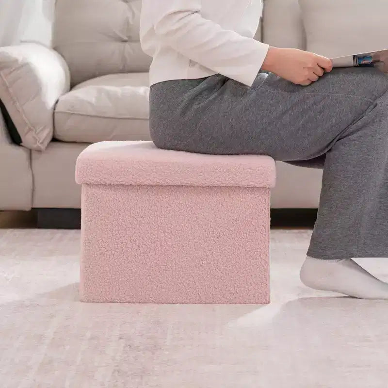 LUSIMO 16 Poufs de rangement pliables en fausse fourrure de mouton, coffre à jouets, repose-pieds supportant jusqu'à 150 kg pour chambre à coucher et salon