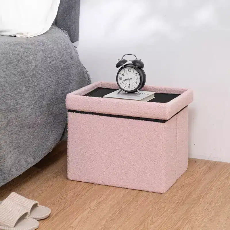 LUSIMO 16 Poufs de rangement pliables en fausse fourrure de mouton, coffre à jouets, repose-pieds supportant jusqu'à 150 kg pour chambre à coucher et salon