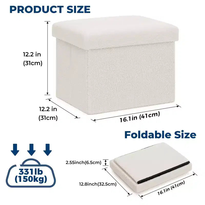 LUSIMO 16 Poufs de rangement pliables en fausse fourrure de mouton, coffre à jouets, repose-pieds supportant jusqu'à 150 kg pour chambre à coucher et salon
