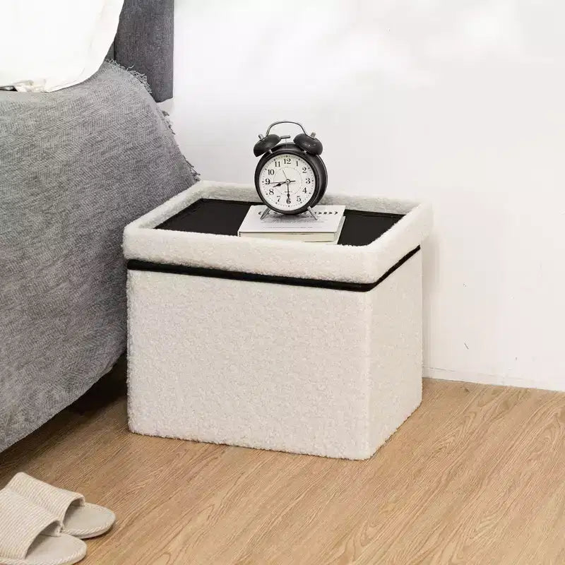 LUSIMO 16 Poufs de rangement pliables en fausse fourrure de mouton, coffre à jouets, repose-pieds supportant jusqu'à 150 kg pour chambre à coucher et salon