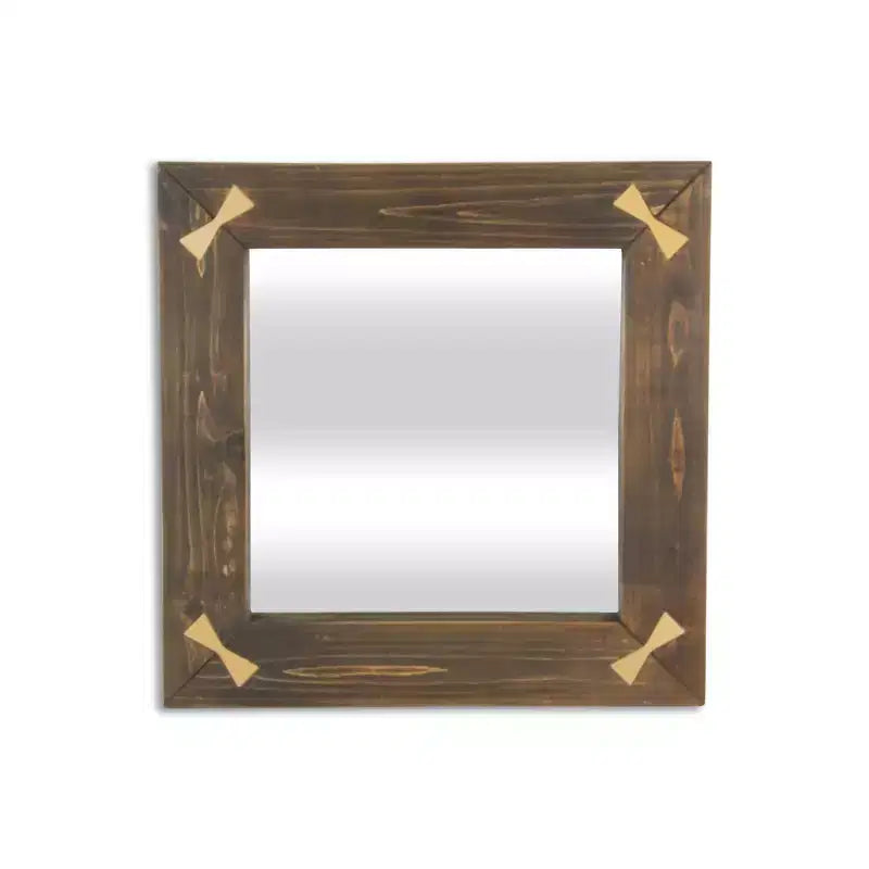 HomeRoots 22 Brown Wood With Gold Bows Square Accent Mirror
