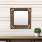 Miroir décoratif carré HomeRoots 22 en bois marron avec nœuds dorés