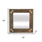 Miroir décoratif carré HomeRoots 22 en bois marron avec nœuds dorés