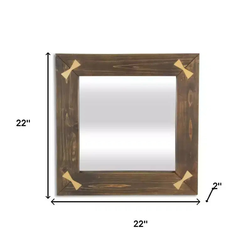 Miroir décoratif carré HomeRoots 22 en bois marron avec nœuds dorés