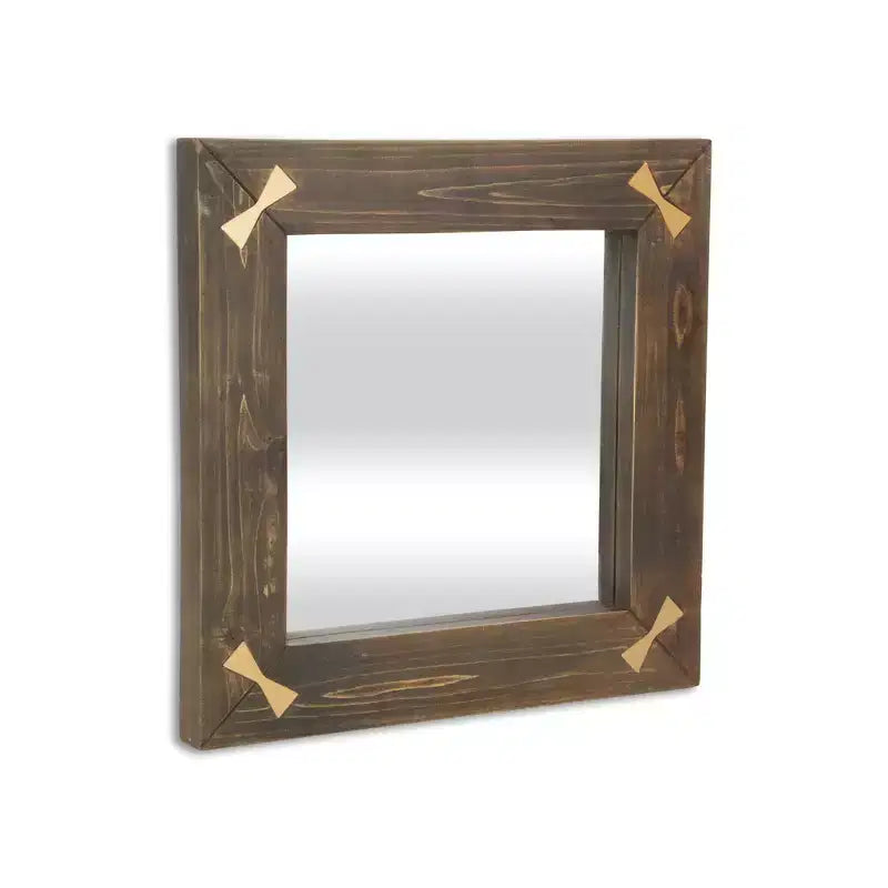 Miroir décoratif carré HomeRoots 22 en bois marron avec nœuds dorés
