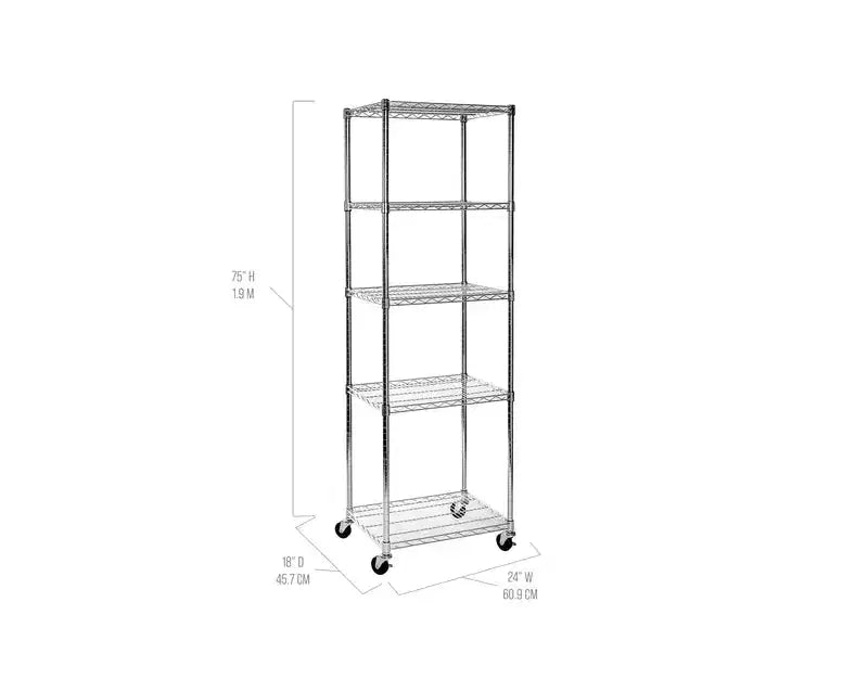 Étagère en Acier Chromé à 5 Niveaux UltraDurable de Seville Classics, 61 x 46 cm