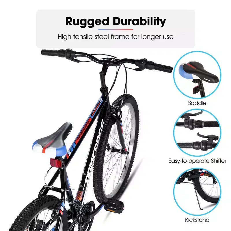 BAMCBASE 24 26 Vélo de montagne, cadre en acier à haute teneur en carbone 18 vitesses, VTT de sport pour adulte