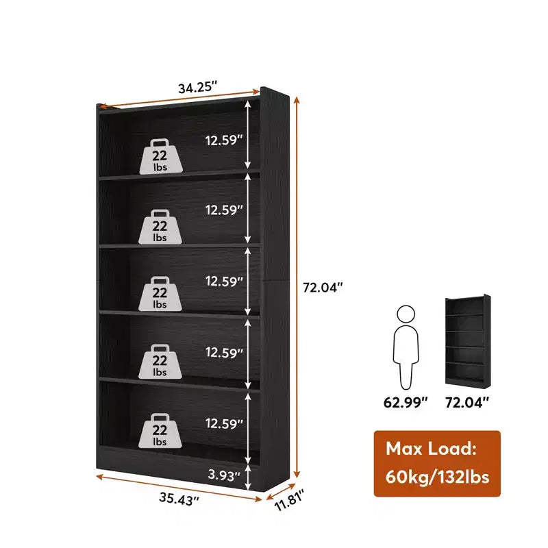 MAYEERTY Bibliothèque haute ouverte à 6 niveaux 10 kg par étagère Panneaux latéraux supérieurs anti-chute