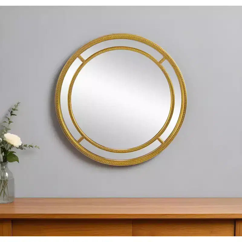 Miroir décoratif rond HomeRoots 35 Gold Geo Dot à double cadre