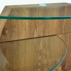 Table basse ovale avec double plateau, table de cocktail en verre, table d'appoint pour canapé, table basse, marbre/grain de bois - ModernLuxe