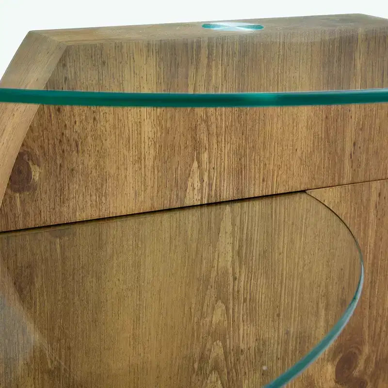 Table basse ovale avec double plateau, table de cocktail en verre, table d'appoint pour canapé, table basse, marbre/grain de bois - ModernLuxe